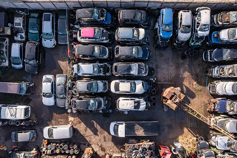 Une casse automobile avec plusieurs véhicules