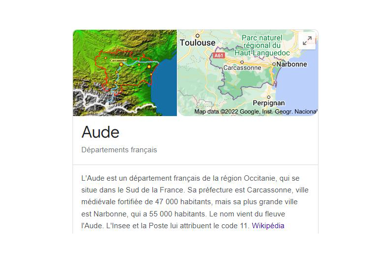 Un fichier d'email sur les départements de France comme l'Aude
