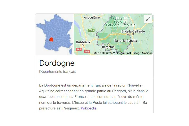 La Dordogne comme département français pour une liste d'email