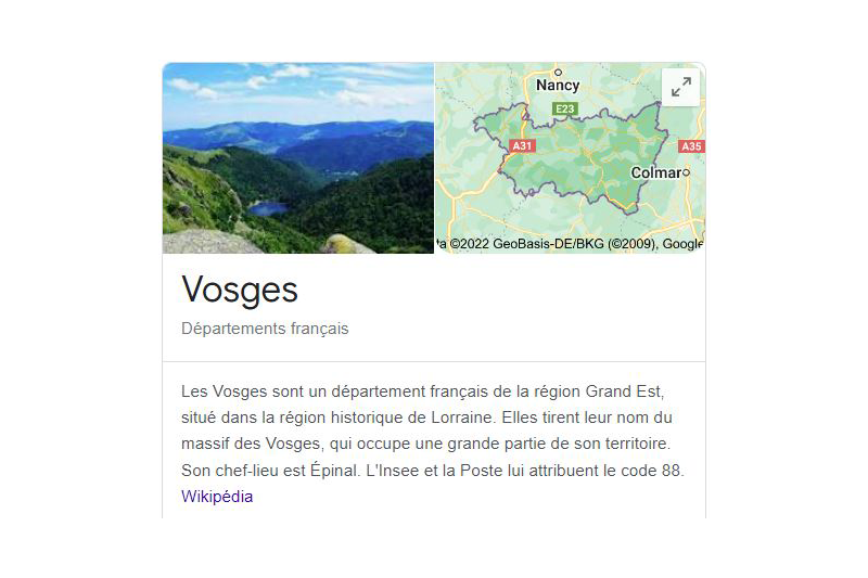 Le département des Vosges avec une liste d'adresses mails